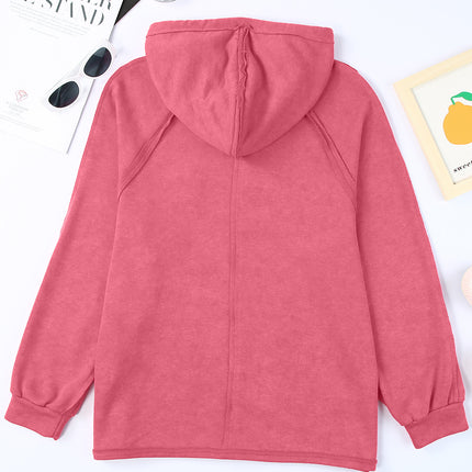 Exposed Seam Zip Up Long Sleeve Drawstring Hoodie