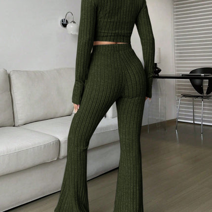 Zip Up Long Sleeve Top and Pants Set