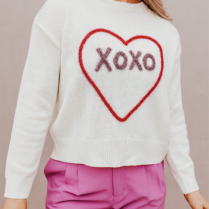 XOXO Round Neck Drop Shoulder Sweater