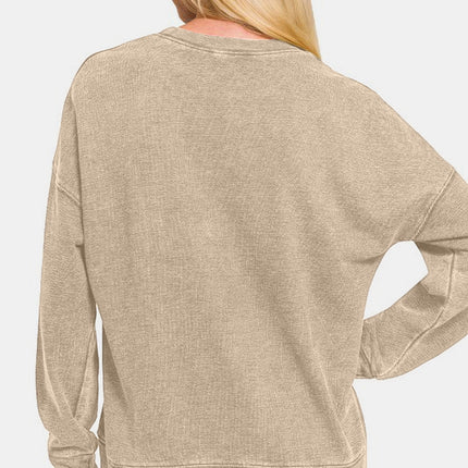 Zenana Washed Round Neck Dropped Shoulder Sweatshirt