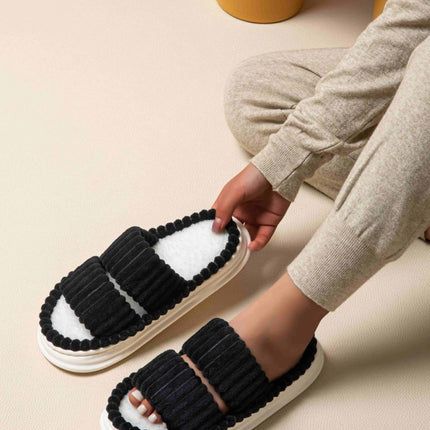 Open Toe Fluff Platform Slippers