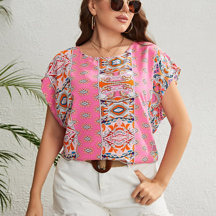 Plus Size Printed Round Neck Blouse