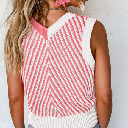 Striped Contrast V-Neck Sweater Vest