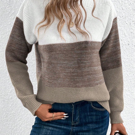 Color Block Drop Shoulder Long Sleeve Sweater