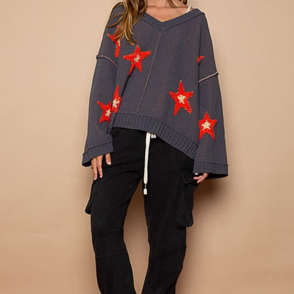 POL Long Sleeve Star Patch Sweater