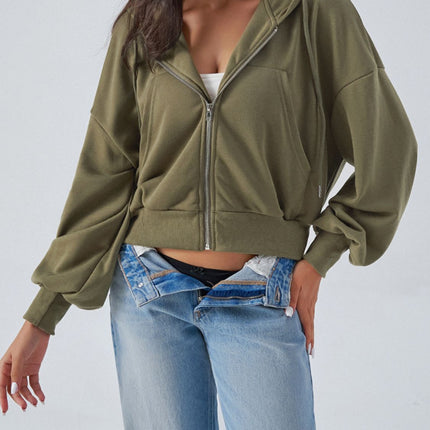 Devine Drawstring Zip Up Long Sleeve Hoodie