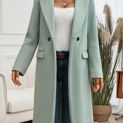 Pocketed Collared Neck Long Sleeve Coat