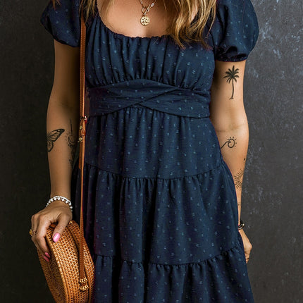 Swiss Dot Short Sleeve Mini Dress