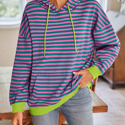Lovelet Drawstring Striped Long Sleeve Hoodie - Vickie Lynn's