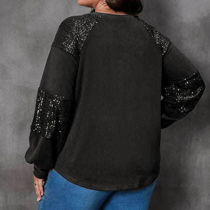 Plus Size Lucky Clover Sequin Round Neck Blouse