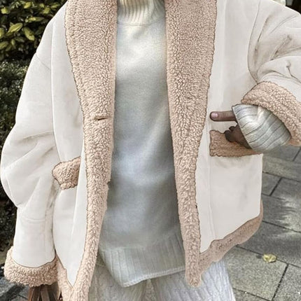 Fuzzy Collared Neck Long Sleeve Jacket