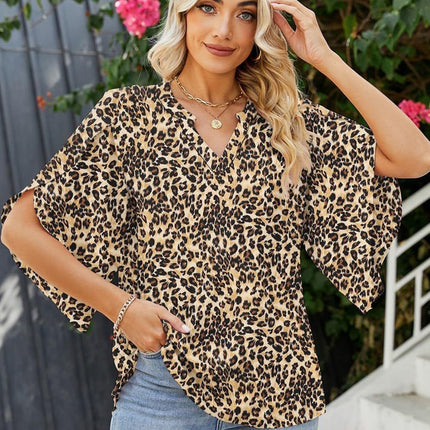 Printed Notched Half Sleeve Blouse