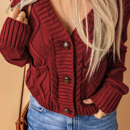 Cable-Knit Button Down V-Neck Cardigan