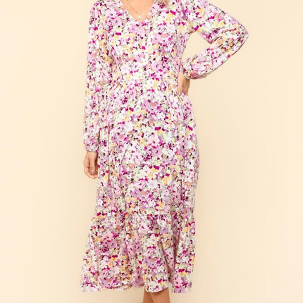 Haptics Full Size Floral V-Neck Long Sleeve Dress with Side Pockets