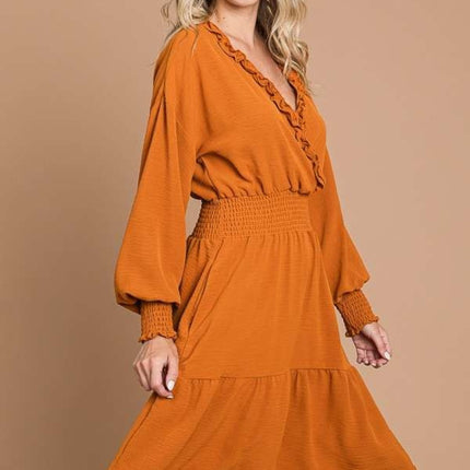 Culture Code Full Size Frill Smocked Lantern Sleeve Mini Dress