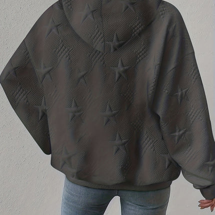 Plus Size Star Texture Long Sleeve Drawstring Hoodie