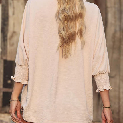 Johnny Collar Three-Quarter Sleeve Blouse