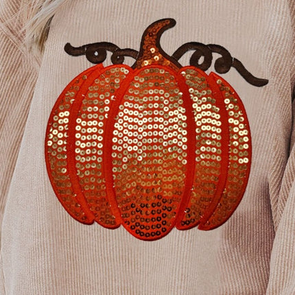 Sequin Pumpkin Round Neck Long Sleeve Sweatshirt