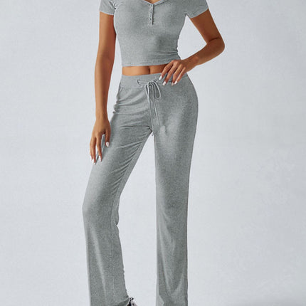 Devine Short Sleeve Top and Drawstring Pants Set