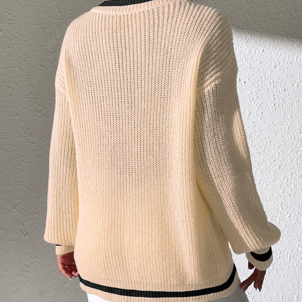 Contrast Trim V-Neck Long Sleeve Sweater