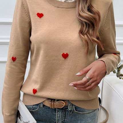 Lace Detail Heart Long Sleeve Sweater