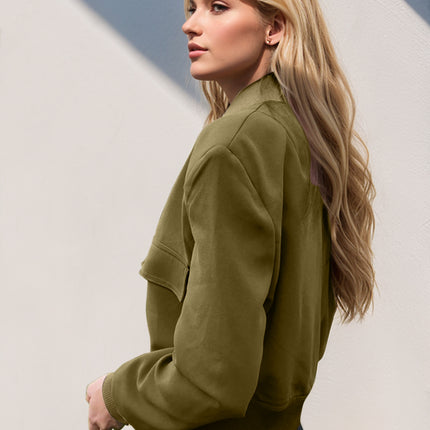 Pocketed Snap Down Baseball Collar Jacket