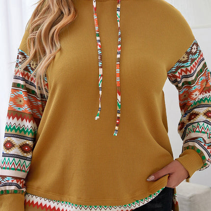 Plus Size Waffle-Knit Geometric Dropped Shoulder Hoodie