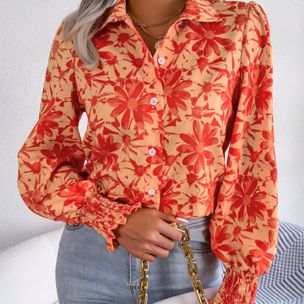 Floral Collared Neck Long Sleeve Shirt