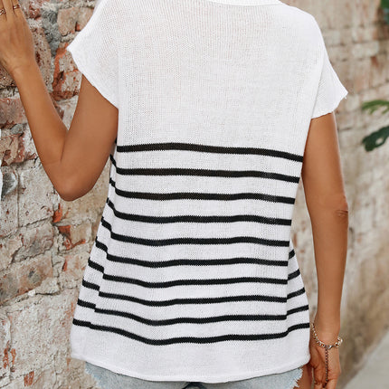 Striped Round Neck Short Sleeve Knit Top