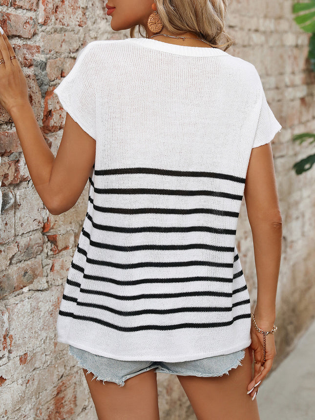 Striped Round Neck Short Sleeve Knit Top