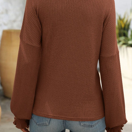 Ribbed Round Neck Long Sleeve T-Shirt - Vickie Lynn's