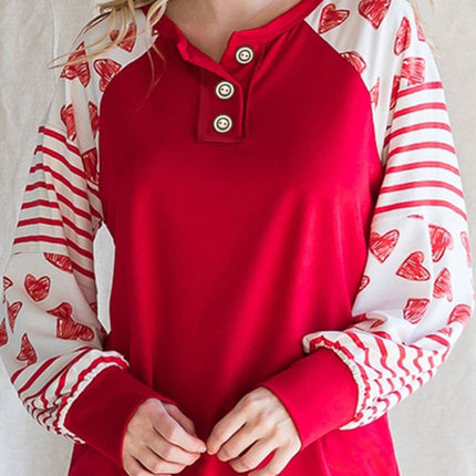 Heart Printed Round Neck Long Sleeve T-Shirt