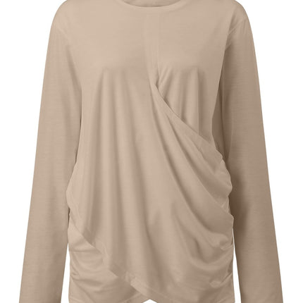 Ruched Round Neck Long Sleeve T-Shirt