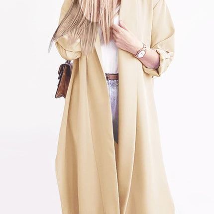 Slit Open Front Roll-Tab Sleeve Trench Coat