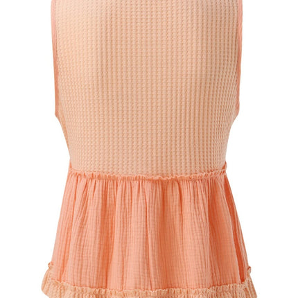 Waffle-Knit Frill V-Neck Tank