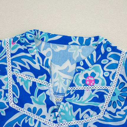 Printed Notched Three-Quarter Sleeve Blouse