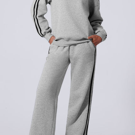 Side Striped Round Neck Top and Pants Active Set