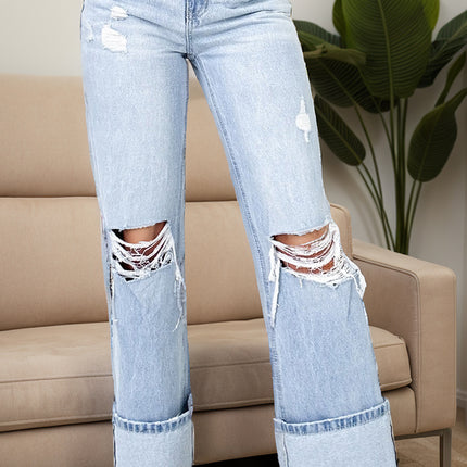 Distressed High Waist Jeans with Pockets