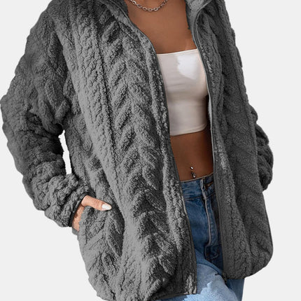 Fuzzy Zip Up Long Sleeve Jacket