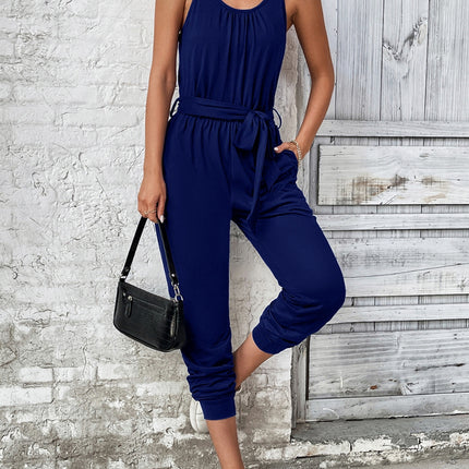 Scoop Neck Tie Waist Jumpsuit