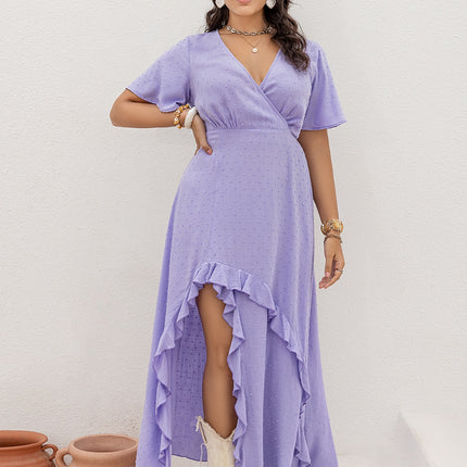 Plus Size Swiss Dot High-Low Surplice Dress