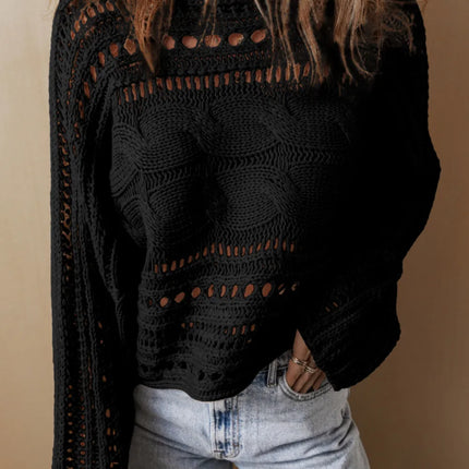 Cable-Knit Openwork Long Sleeve Sweater