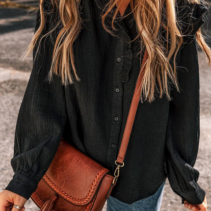 Ruffled Button Up Long Sleeve Shirt