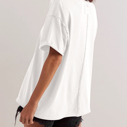 Lovelet Exposed Seam Round Neck Half Sleeve T-Shirt