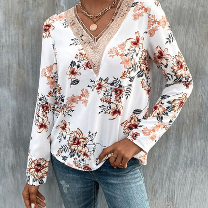 Printed V-Neck Long Sleeve Blouse