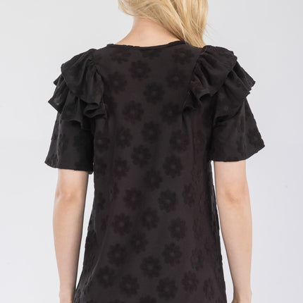 Celeste Full Size Ruffle Layered Short Sleeve Daisy Floral Top