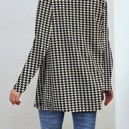 Houndstooth Open Front Long Sleeve Jacket