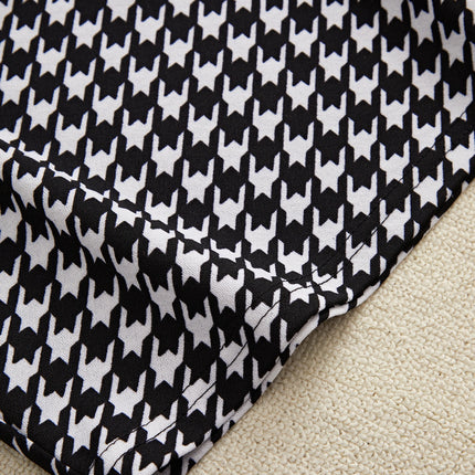 Off-Shoulder Long Sleeve Top and Houndstooth Skirt Set