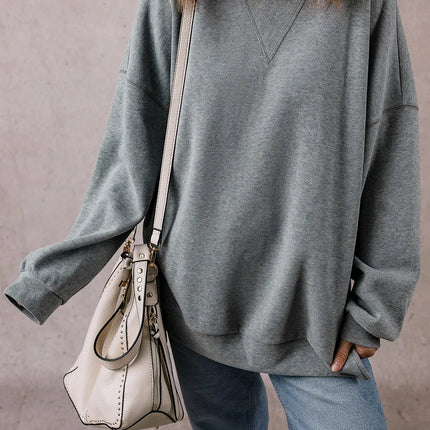 Slit Round Neck Long Sleeve Sweatshirt