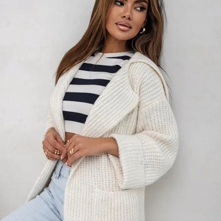Pocketed Collared Neck Dropped Shoulder Cardigan